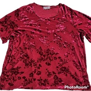 Vintage Top 80s Short Sleeves Textured Floral Boho Festival Retro Burgundy
